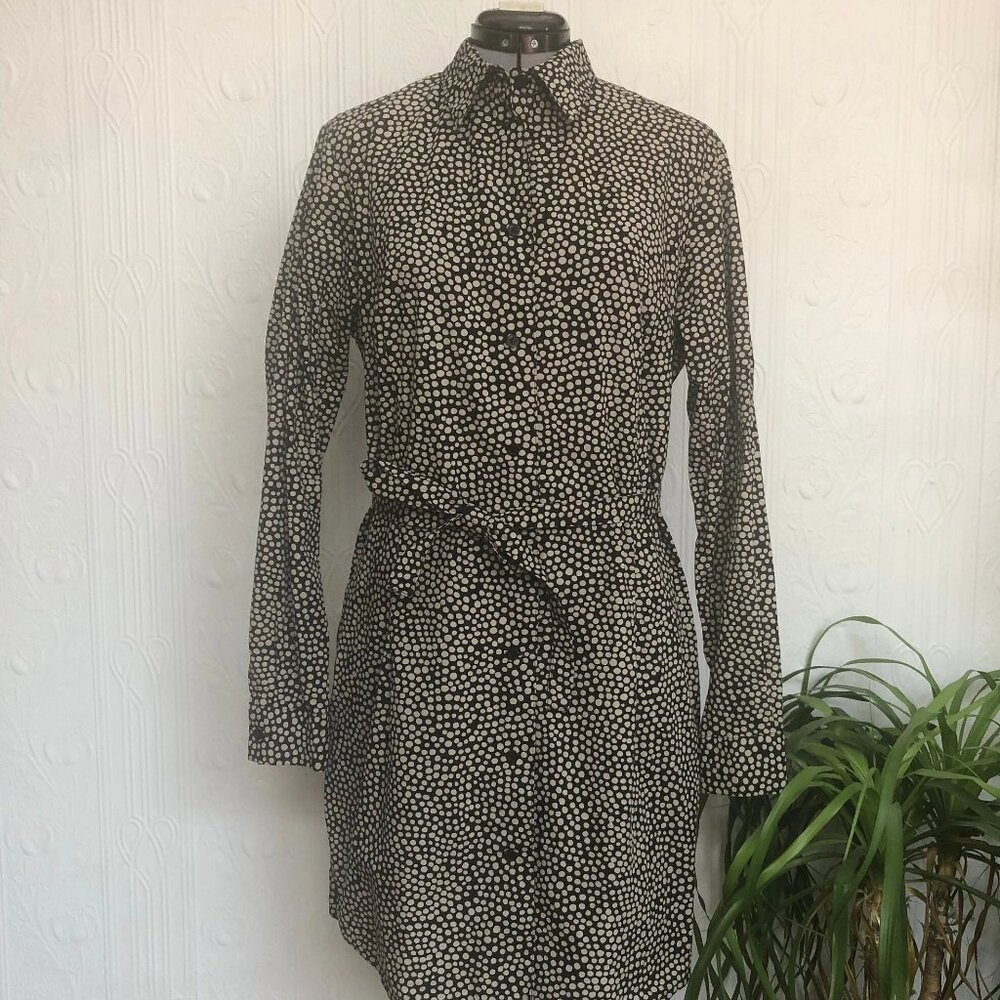 Vintage Marimekko black and polka dots shirt dress, size 42 or 10 to 12 US
